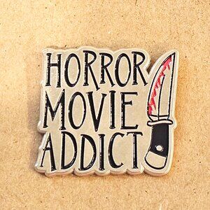 Horror Movie Addict Metal Pin Scary Bloody Knife Funny Creepy Lapel Jacket